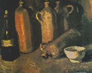 Vincent Van Gogh, Still life with four jugs, bottles and white bowl